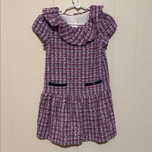 Janie and Jack Pink Plaid Tweed Dress with Navy Velvet Trim